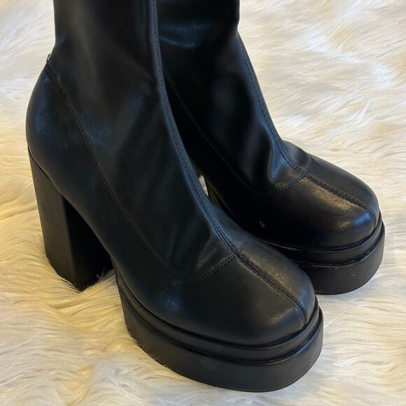 Steve Madden Ella Boots Knee High Platform Faux Leather Block Heeled. Black - Picture 6 of 13